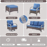 Belord Patio Conversation Sets - 7 Piece Outdoor Patio Furniture Sets with Swivel Rocker Outdoor Chairs, Wicker Couch - Photo 2