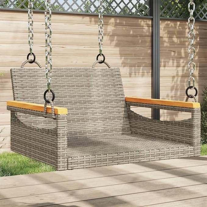 Modern Outdoor Patio Swing Bench Gray, Durable Poly Rattan and Steel Construction, Comfortable Seating for Relaxation, Easy Assembly, Weather-Resistant Design for Garden