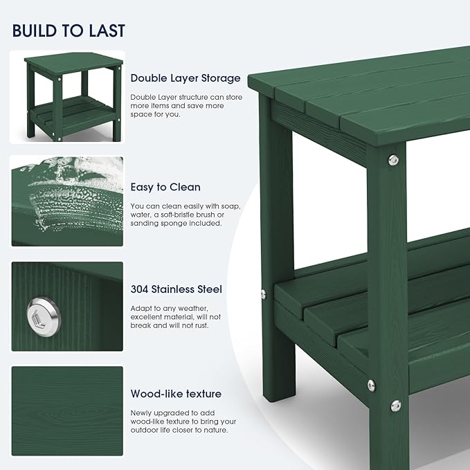 KINGYES Double Side Table, Adirondack End Table- Green