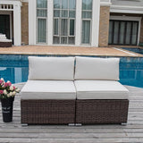 COSIEST 2-Piece Outdoor Furniture Add-on Armless Chairs for Expanding Wicker Sectional Sofa Set w Off White Thick - Photo 3