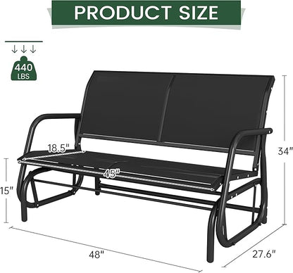 Patio Outdoor Glider Bench, High Backrest and Breathable Mesh Fabric, Yard Porch Loveseat, Outside Rocking Swing Chair, Heavy Duty Metal, Clearance, Black