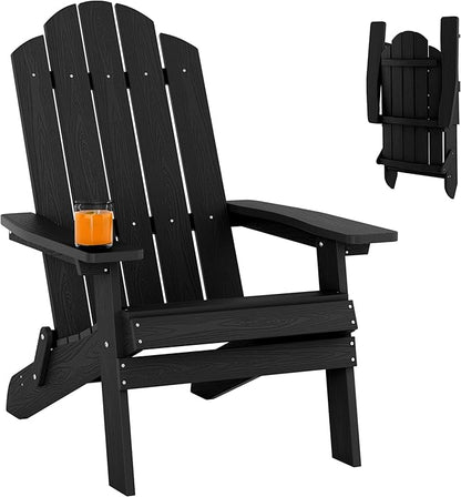 MXIMU Folding Adirondack Chair for Outdoor: Easy Assembly and Comfortable Adirondack Chairs - Foldable Composite Fire Pit Chairs - All Weather Plastic Chair for Outside Patio Lawn Garden Backyard Use