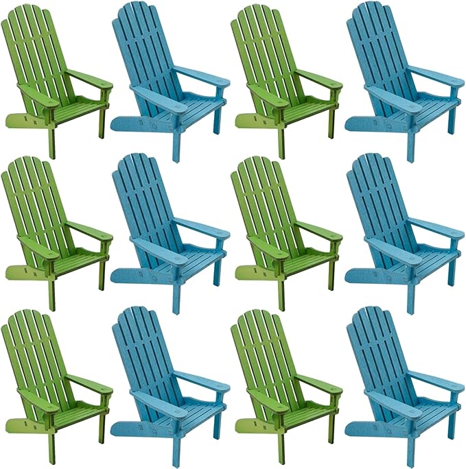 Fun Express 4" x 5" Mini Blue and Green Wooden Adirondak Chairs - 12 Pieces