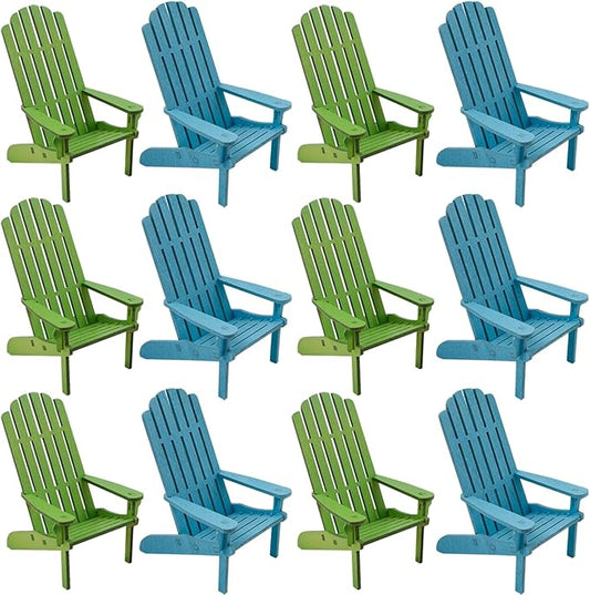 Fun Express 4" x 5" Mini Blue and Green Wooden Adirondak Chairs - 12 Pieces
