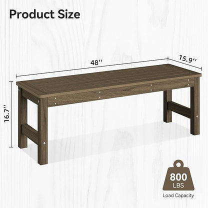 48" HDPE Outdoor Bench, All-Weather & Fade-Resistant 2-Person Garden Bench, Low Maintenance Patio Bench for Garden, Porch & Patio, Light Brown