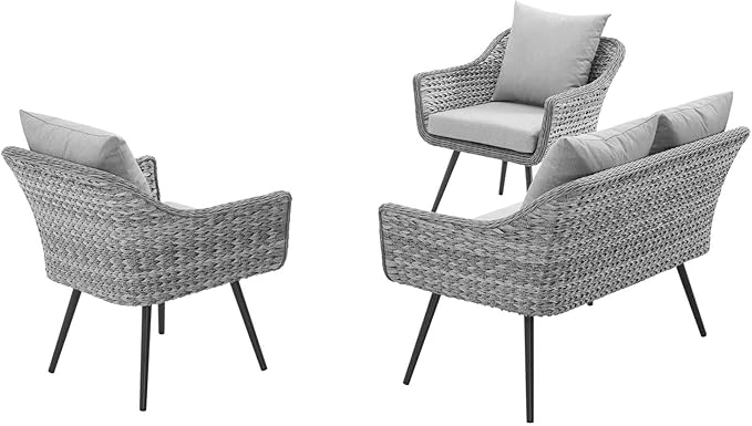 Endeavor 3Piece Outdoor Patio Wicker Rattan Sectional Sofa Set in Gray Gray - Photo 3