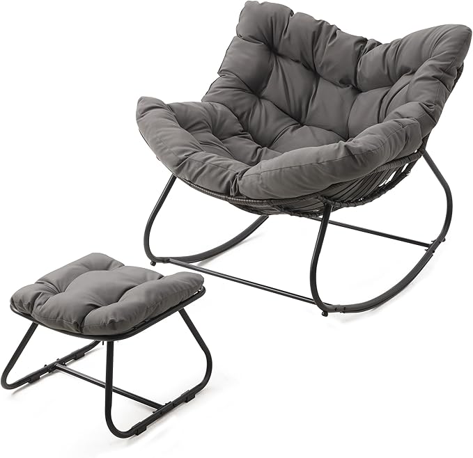 Wisteria Lane Patio Rocking Chair with Ottoman, Outdoor Indoor Rocking Egg Chair with Cushions - Photo 8