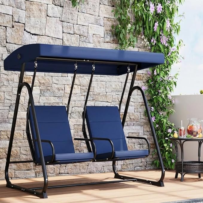 2-Person Outdoor Swing Chair with Canopy, Heavy Duty Patio Glider Bench, High Back Support, Detachable Cushions - Photo 5