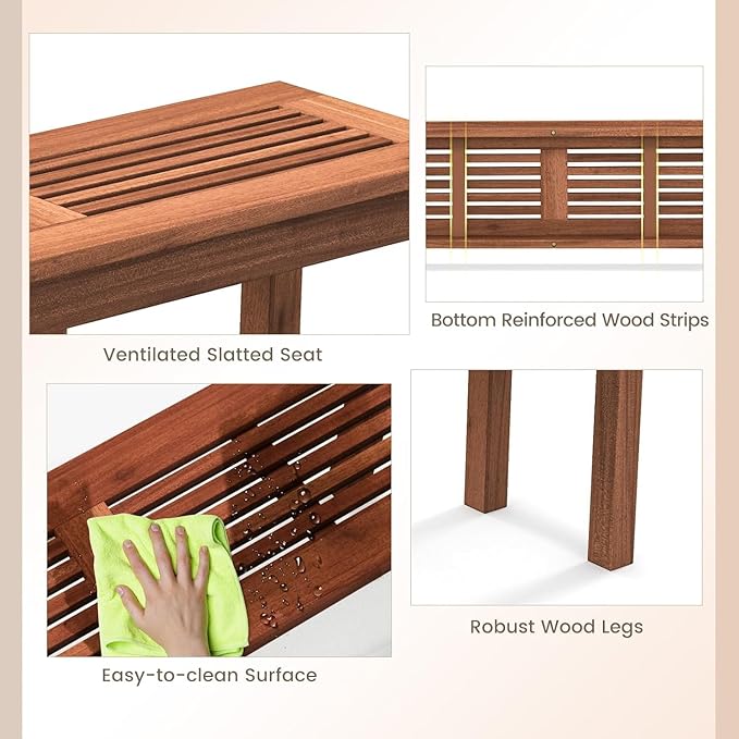 ERGOMASTER Wooden Backless Outdoor Bench Set of 1, 2-Person Indoor Outdoor Patio Dining Benches for Backyard, Lawn, Porch, Garden