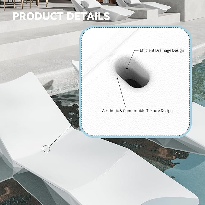 in Pool Lounge Chairs - Ergonomic White Pool Lounger with Efficient Drainage Design for Outdoor Relaxation, Waterproof Lounge Chair Outdoor for Sun Shelf, Use in Pools up to 12" of Water