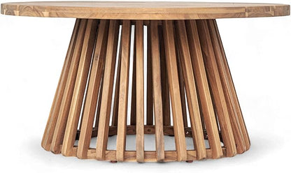 Merax Patio Outdoor Acacia Wood Round Coffee Table for Backyard, Lawn, Balcony, Easy Assemble Teak