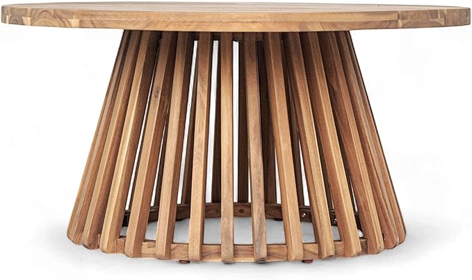 Christopher Knight Home Hakee Acacia Wood Patio Coffee Table, Round Coffee Table with Unique Wooden Base - Photo 6