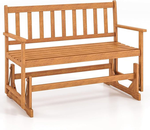 RELAX4LIFE 2-Person Outdoor Glider Bench - Acacia Wood Heavy Duty 800 LBS Double Swing Rocking Chair w/Slatted Seat - Photo 1