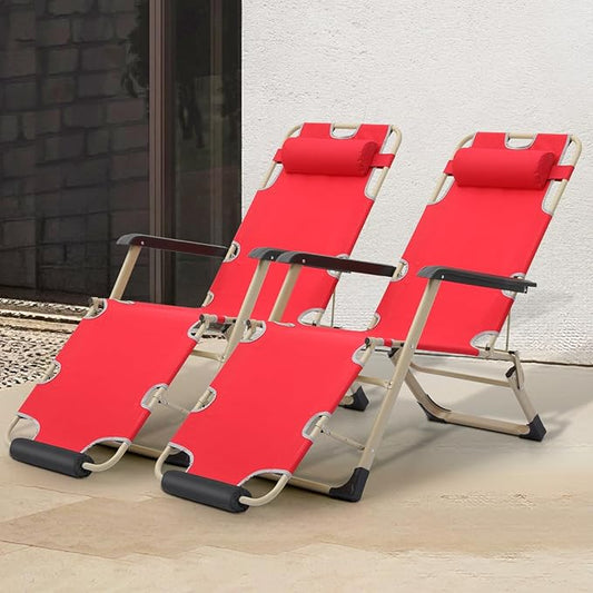 Athena Collection Zero Gravity Outdoor Lounge Chair Set of 2, 26" Width Reclining Pool Lounge Lawn Chairs Recliner with Headrest Foot Pad, Outdoor Chaise for Beach Patio Backyard Outside, Red