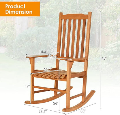 Tangkula Patio Rocking Chair, Indoor Outdoor Wooden Rocker Lounge Chair for Porch Garden Backyard Balcony, Rustic High Back Armchair w/Heavy-Duty 350 LBS Weight Capacity (1)
