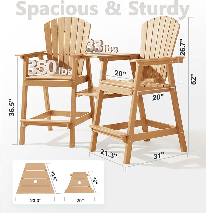 PASAMIC Tall Adirondack Chairs Set of 4, All-Weather HDPE Patio Chairs with Double Connecting Trays - Photo 2