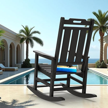 Rocking Chair, Outdoor Rocking Chair for Adults, HDPE Outdoor Chairs with Footboard, All Weather Resistant Porch Rocker, Black