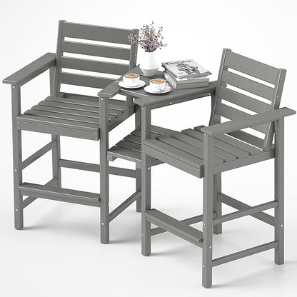 Tall Adirondack Chair Set of 2 ,HDPE Adirondack Bar Stools with Removable Connecting Trays ,Weather Resistant Balcony Chair,Outdoor Adirondack Bar Chairs for Patio,Pool,Garden, Backyard 360LBS Grey