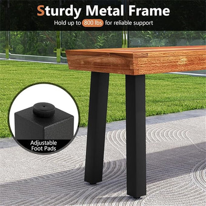 Versatile Acacia Wood Outdoor Garden Bench with Adjustable Foot Pads - Outdoor Dining Bench for Patio, Lawn, Porch - Multipurpose Seating Furniture, Space-Saving Outdoor Dining Bench
