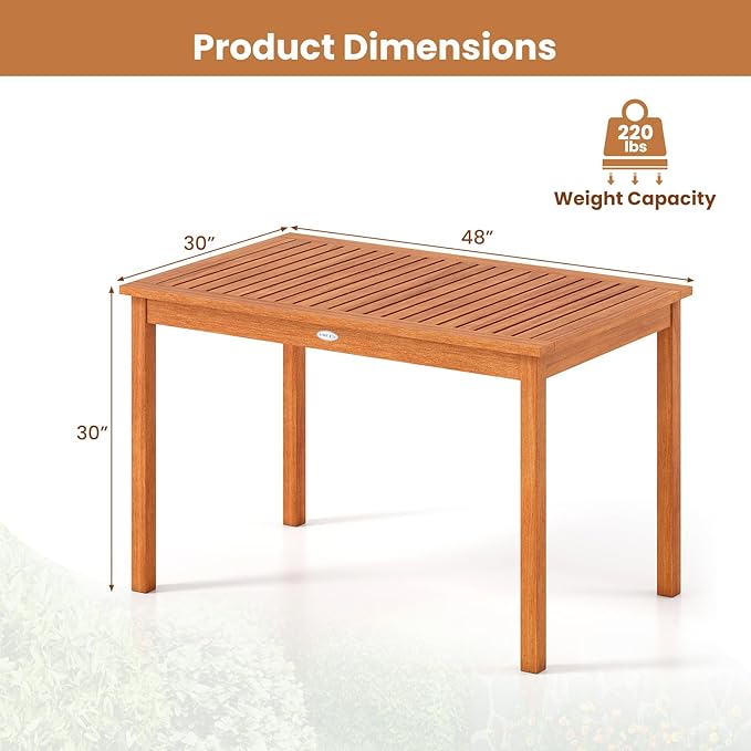Tangkula 48 Inches Wood Outdoor Dining Table for 4-6 People, Rectangular Patio Table with Slatted Tabletop - Photo 3