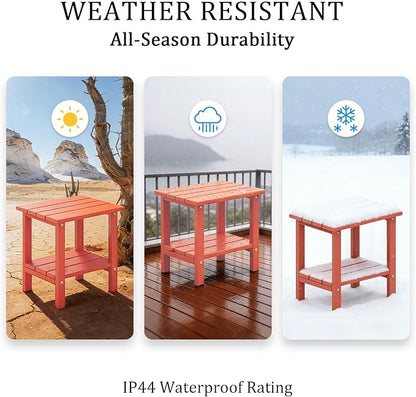 OTSUN Adirondack Outdoor Side Table, 16" HDPE Patio Side Table with Shelf, Weather Resistant Easy Maintenance for Backyard Pool Porch Garden & Lawn