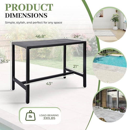 Outdoor Bar Table, Patio Counter Height Bar Table, 47" Rectangle Bar Table for Patio, Garden, Yard, Balcony, Poolside (Black, 47'')
