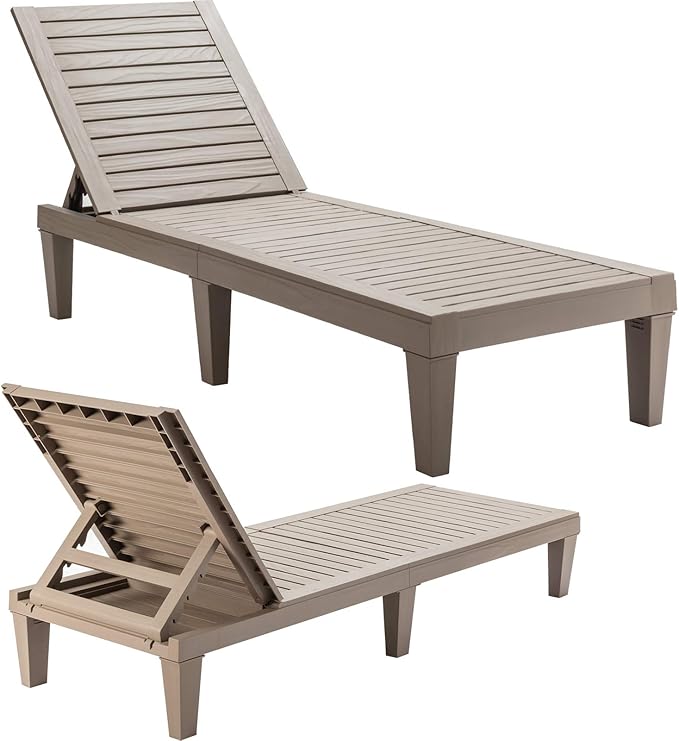 Giantex Set of 2 Outdoor Chaise Lounge Patio Recliner Chair with 5-Position Adjustable Backrest, Weather-Proof & Rust-Resistant Chaise Lounger for Patio, Beach, Balcony, Poolside