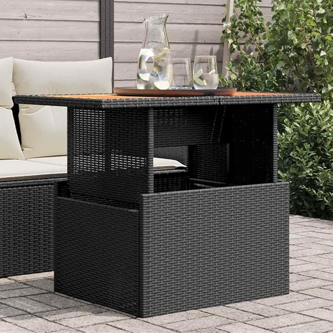 Adjustable Height Garden Table Outdoor Patio Furniture with Solid Acacia Wood Top and Powder-Coated Steel Frame - Photo 1