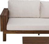 SAFAVIEH Outdoor Patio Furniture Collection - Napoli Teak Brown & Cream Solid Wood 4-Piece Sectional Sofa Set with - Photo 5