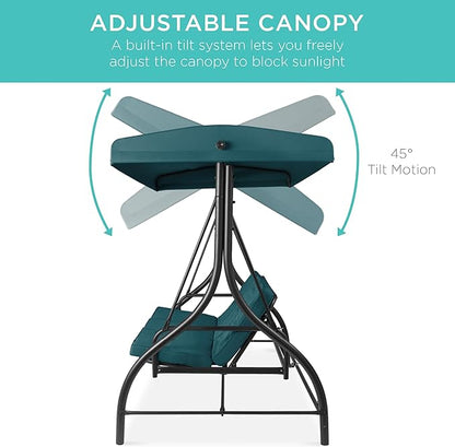 Best Choice Products 3-Seat Outdoor Large Converting Canopy Swing Glider, Patio Hammock Lounge Chair for Porch, Backyard w/Flatbed, Adjustable Shade, Removable Cushions - Peacock