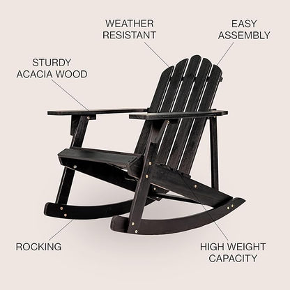JONATHAN Y PAT1000D Kiawah Outdoor Patio Classic Acacia Wood Adirondack Rocking Chair for Garden, Lawn, Backyard, Pool, Deck, Beach, Firepit, Black