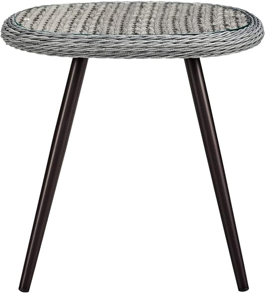 Modway Endeavor Wicker Rattan Aluminum Glass Outdoor Patio Side End Table in Gray