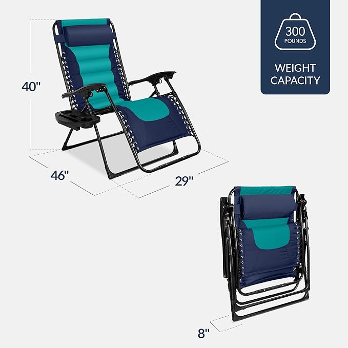 Best Choice Products Oversized Padded Zero Gravity Chair, Folding Outdoor Patio Recliner - Photo 3