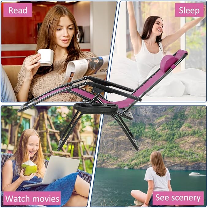 Zero Gravity Chair Patio Chair Lounge Chair Chaise Set of 2 Outdoor Folding Adjustable Recliner Chair with Cup Holder Tray and Pillows for Patio, Pool, Beach, Lawn, Deck, Yard - Red