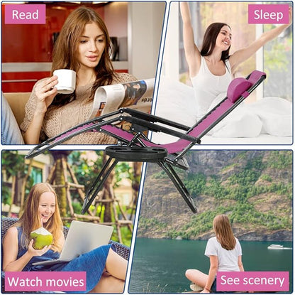 Zero Gravity Chair Patio Chair Lounge Chair Chaise Set of 2 Outdoor Folding Adjustable Recliner Chair with Cup Holder Tray and Pillows for Patio, Pool, Beach, Lawn, Deck, Yard - Red