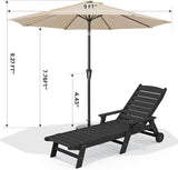 SERWALL Patio Chaise Lounge Chair Set of 2 with 9FT Patio Umbrella, 78'' HDPE Outdoor Lounger - Photo 3