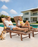 Carauci Lounge Chair Outdoor Set of 2, HDPE Chaise Lounge with Wheels - Photo 2