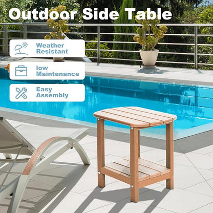 Adirondack Outdoor Side Table, 16.5” HDPE Small Patio Table with Storage Shelf, Weather Resistant End Table for Porch, Pool & Yard (Teak)