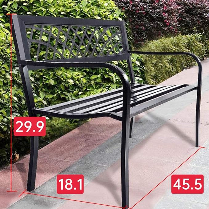 Garden Bench Outdoor Bench with Plastic Backrest for Patio Metal Bench Park Bench or Yard Porch Clearance Work Entryway - Photo 9