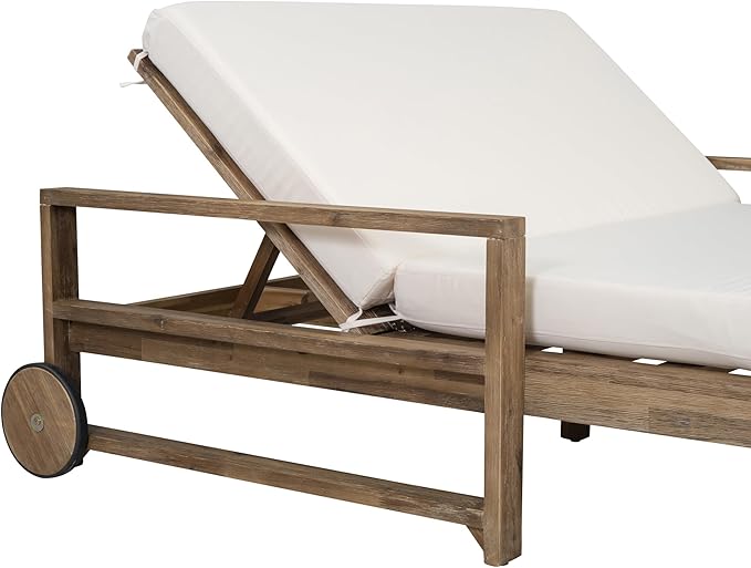 Acacia Wood Outdoor Patio Daybed Sunbed with Movable Wheels - Photo 9