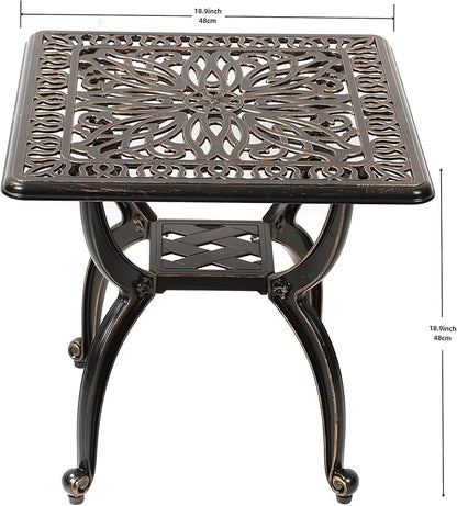 C/G Cast Aluminum Side Table,Decorative Outdoor End Table, Ornate Floral Pattern (Square, Copper)