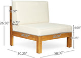 roomfitters Outdoor X-Back 3-Seater Sectional Sofa with Acacia Wood Frame and Cushions, Beige - Photo 3