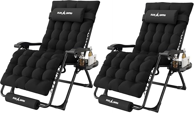 Amopatio Oversized Zero Gravity Chair, 29''W Reclining Camping Lounge Chair Upgraded Lock and Footrest, Cup Holder, Removable Cushion & Headrest Folding Patio Recliner for Indoor Outdoor