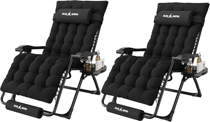 Amopatio Oversized Zero Gravity Chair, 29''W Reclining Camping Lounge Chair Upgraded Lock and Footrest, Cup Holder, Removable Cushion & Headrest Folding Patio Recliner for Indoor Outdoor
