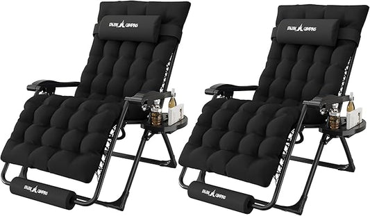Amopatio Oversized Zero Gravity Chair, 29''W Reclining Camping Lounge Chair Upgraded Lock and Footrest, Cup Holder, Removable Cushion & Headrest Folding Patio Recliner for Indoor Outdoor