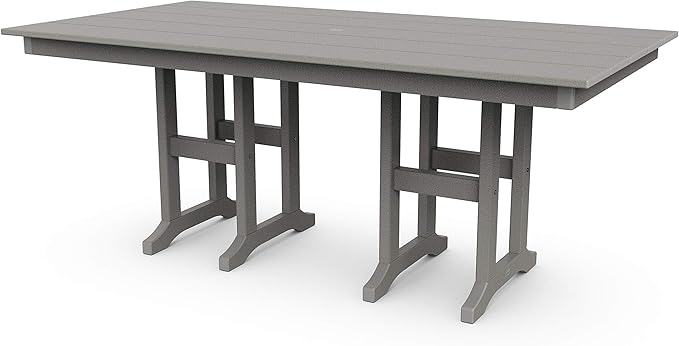 Polywood Lakeside 37" x 72" Outdoor Dining Table, All-Weather HDPE Patio Furniture, Slate Grey, Made in USA