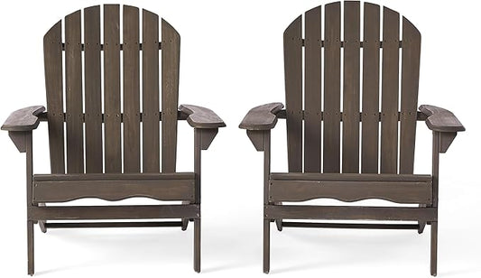 Christopher Knight Home Hanlee Folding Wood Adirondack Chairs, 2-Pcs Set, Grey Finish