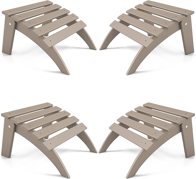 FOOWIN Folding Adirondack Ottoman Set of 4, HDPE All Weather Adirondack Footrests, Ottoman for Adirondack Chair,Patio Footstool for Outside Easy Storage,for Patio, Backyard, Porch, Garden, Brown