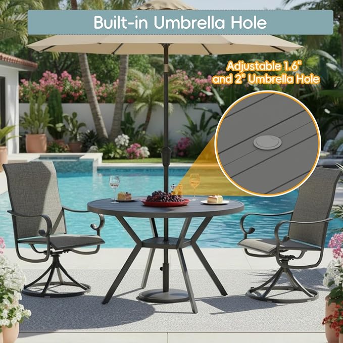 42" Outdoor Patio Table Dining Table, All Weather Metal Round Patio Table with Adjustable Umbrella Hole - Photo 4