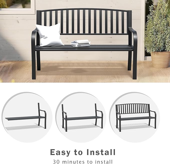 SHGJ&SOFT Outdoor Bench, Garden Bench, Outdoor Metal Frame Patio Park Bench,for Porch, Lawn,Garden,Yard (BK-08)